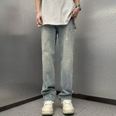 Men Jeans Washed Jeans Men's Summer Loose Retro Hiphop Straight-Leg Pants